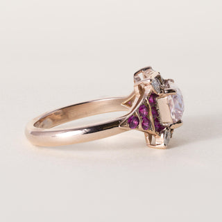 18K Rose Gold 2.08 Carat Orange Peach Sapphire No Heat and Ruby Diamond Ring