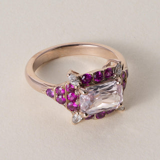 18K Rose Gold 2.08 Carat Orange Peach Sapphire No Heat and Ruby Diamond Ring