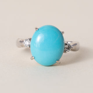 Vintage 18K White Gold Sleeping Beauty Turquoise Ring with Diamond Accents