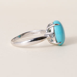 Vintage 18K White Gold Sleeping Beauty Turquoise Ring with Diamond Accents