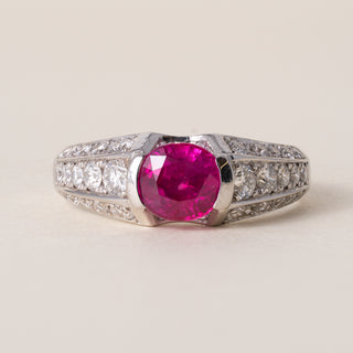 Vintage Platinum 1.17 Carat Burma Ruby and Diamond Ring