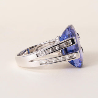 Estate 18K White Gold 11.56 Carat Tanzanite and Diamond Ring