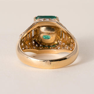 Vintage 18K Gold 4.90 Carat Green Emerald and Diamond Ring