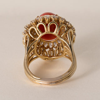 David Webb Coral and 4.60 Carats Diamond 18K Gold Ring