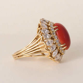 David Webb Coral and 4.60 Carats Diamond 18K Gold Ring