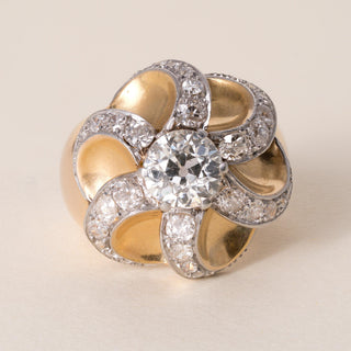 Vintage Retro 15K Gold 1.65ct Old European Cut Swirl Chunky Ring