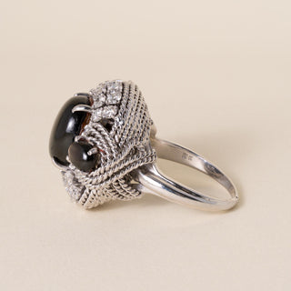 Vintage 5 Carats Black Star Sapphire 3 Stone Diamond Cocktail Ring
