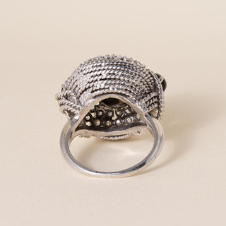 Vintage 5 Carats Black Star Sapphire 3 Stone Diamond Cocktail Ring