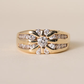 Vintage Starburst 14K Gold 1.45 Carats Diamond Channel Set Ring