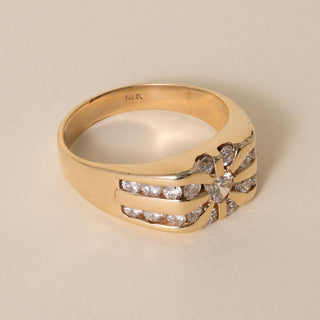 Vintage Starburst 14K Gold 1.45 Carats Diamond Channel Set Ring