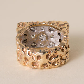 Vintage 14K Gold 1 .25 Carat Diamond Chunky Two Tone Gold Nugget Ring