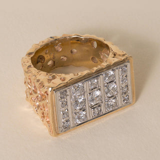 Vintage 14K Gold 1 .25 Carat Diamond Chunky Two Tone Gold Nugget Ring