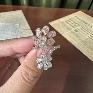 Estate 18K Gold 4.37 Carats Fancy Pink and White Diamond Floral Cluster Ring