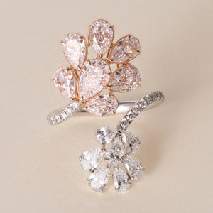 Estate 18K Gold 4.37 Carats Fancy Pink and White Diamond Floral Cluster Ring