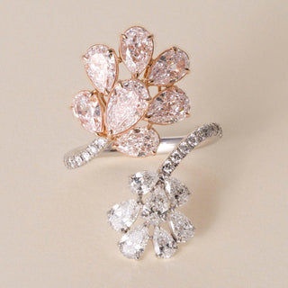 Estate 18K Gold 4.37 Carats Fancy Pink and White Diamond Floral Cluster Ring