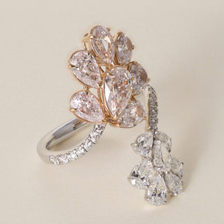Estate 18K Gold 4.37 Carats Fancy Pink and White Diamond Floral Cluster Ring