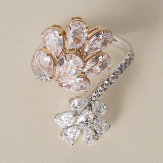 Estate 18K Gold 4.37 Carats Fancy Pink and White Diamond Floral Cluster Ring
