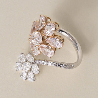 Estate 18K Gold 4.37 Carats Fancy Pink and White Diamond Floral Cluster Ring