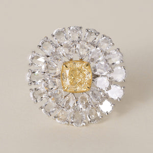 Estate 18K Gold 1.04 Carat Fancy Yellow 2.24 Carats Rose Cut Diamond Floral Ring