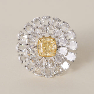 Estate 18K Gold 1.04 Carat Fancy Yellow 2.24 Carats Rose Cut Diamond Floral Ring