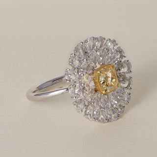 Estate 18K Gold 1.04 Carat Fancy Yellow 2.24 Carats Rose Cut Diamond Floral Ring