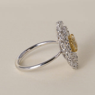 Estate 18K Gold 1.04 Carat Fancy Yellow 2.24 Carats Rose Cut Diamond Floral Ring