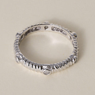 Estate 14K White Gold 0.18 Carats Diamond Bezel Ribbed Eternity Band