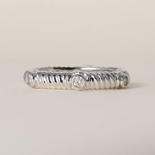 Estate 14K White Gold 0.18 Carats Diamond Bezel Ribbed Eternity Band