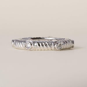 Estate 14K White Gold 0.18 Carats Diamond Bezel Ribbed Eternity Band