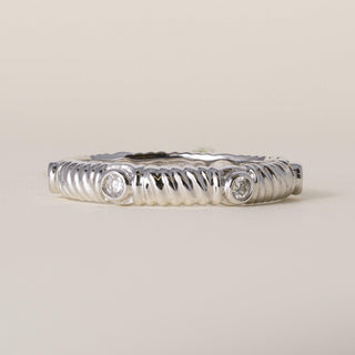 Estate 14K White Gold 0.18 Carats Diamond Bezel Ribbed Eternity Band