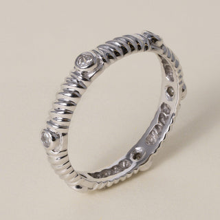 Estate 14K White Gold 0.18 Carats Diamond Bezel Ribbed Eternity Band