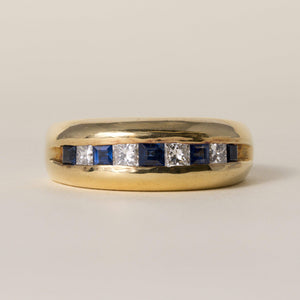Vintage 1980s 18K Gold 1 Carat Diamond and Sapphire Channel-Set Ring Band