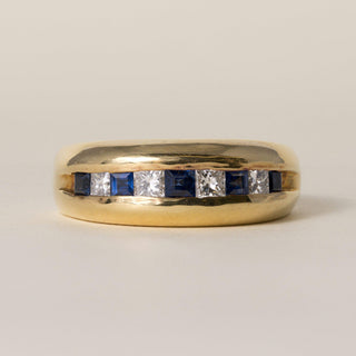 Vintage 1980s 18K Gold 1 Carat Diamond and Sapphire Channel-Set Ring Band