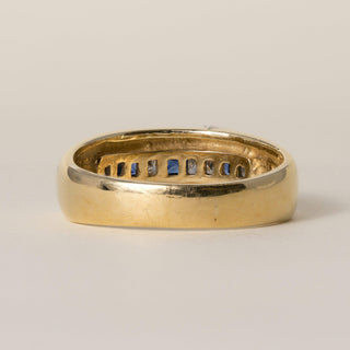 Vintage 1980s 18K Gold 1 Carat Diamond and Sapphire Channel-Set Ring Band