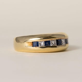 Vintage 1980s 18K Gold 1 Carat Diamond and Sapphire Channel-Set Ring Band