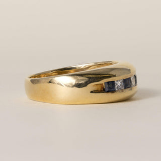 Vintage 1980s 18K Gold 1 Carat Diamond and Sapphire Channel-Set Ring Band