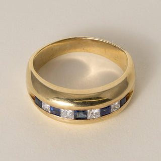 Vintage 1980s 18K Gold 1 Carat Diamond and Sapphire Channel-Set Ring Band
