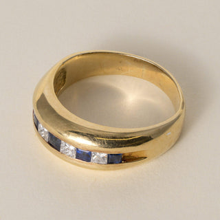 Vintage 1980s 18K Gold 1 Carat Diamond and Sapphire Channel-Set Ring Band
