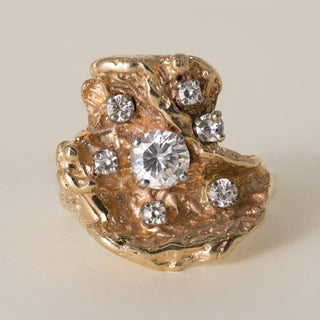 Vintage 1970s 14K Gold 0.80 Carats Diamond Nugget Freeform Ring