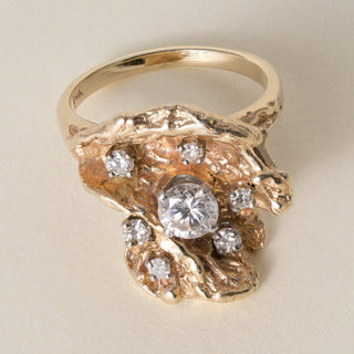 Vintage 1970s 14K Gold 0.80 Carats Diamond Nugget Freeform Ring
