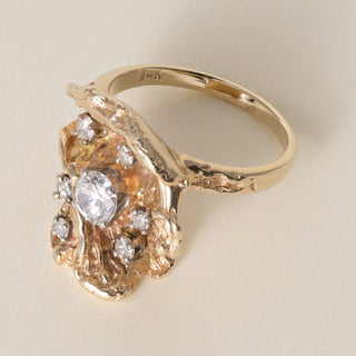 Vintage 1970s 14K Gold 0.80 Carats Diamond Nugget Freeform Ring
