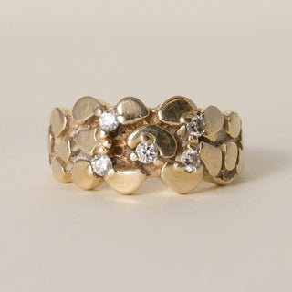 Vintage 14K Yellow Gold 0.20 Carats Diamond Nugget Ring Band