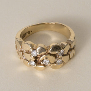 Vintage 14K Yellow Gold 0.20 Carats Diamond Nugget Ring Band