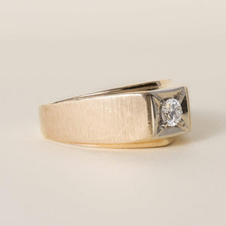 Vintage 14K Gold 0.25 Carat Diamond Signet Ring Band