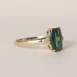 Vintage 14K Gold 1.30 Carat Indicolite Tourmaline and Diamond Ring