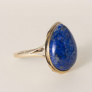 Vintage 14K Yellow Gold Lapis Lazuli Pear Shape Bezel Set Ring
