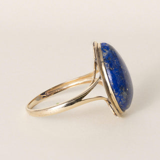 Vintage 14K Yellow Gold Lapis Lazuli Pear Shape Bezel Set Ring