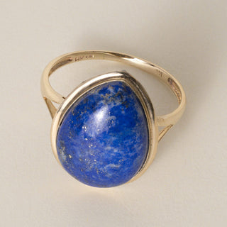 Vintage 14K Yellow Gold Lapis Lazuli Pear Shape Bezel Set Ring