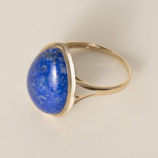 Vintage 14K Yellow Gold Lapis Lazuli Pear Shape Bezel Set Ring