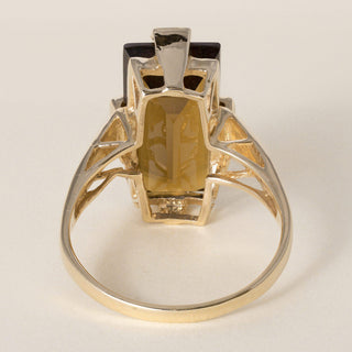 Estate 14K Gold 9 Carat Citrine Elongated Baguette Cut Tension Diamond Ring